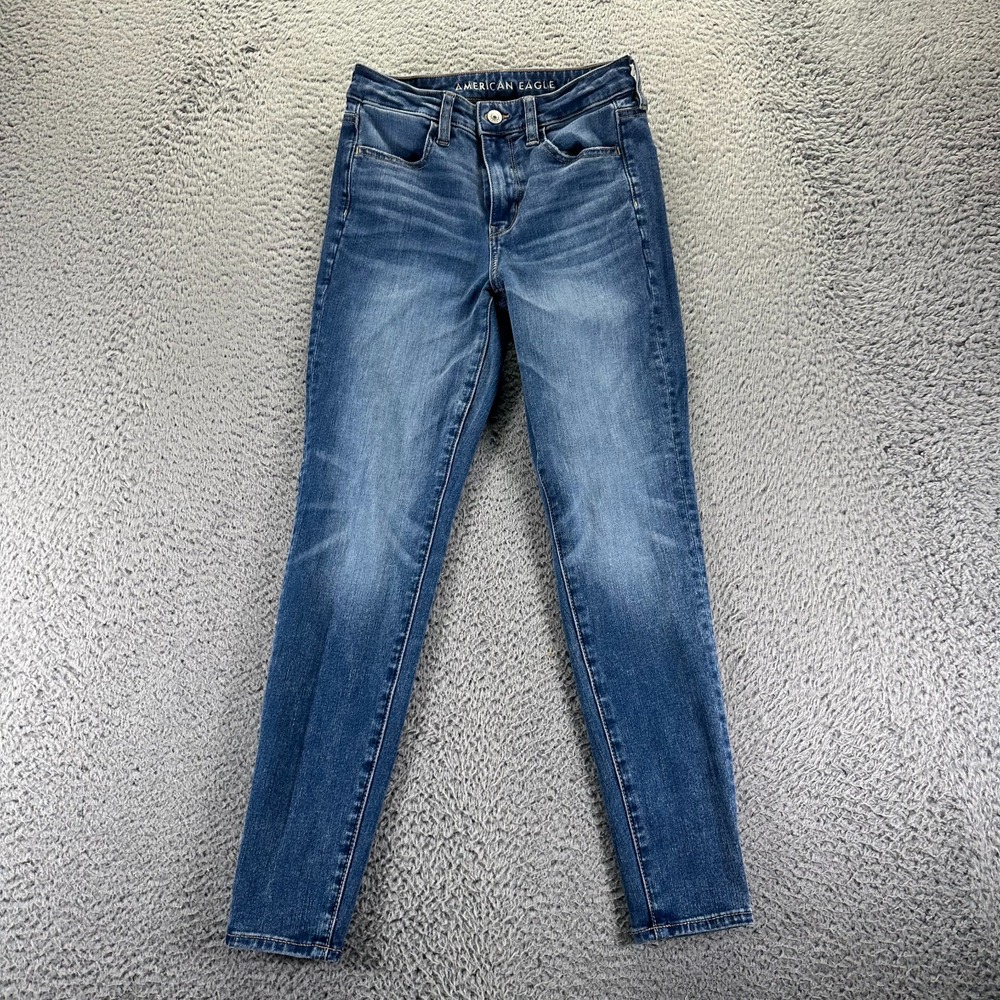 American Eagle Outfitters Jeans Womens 0 Blue Cotton Denim Skinny Faded Stretch